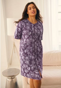 Short French Terry Zip-Front Robe