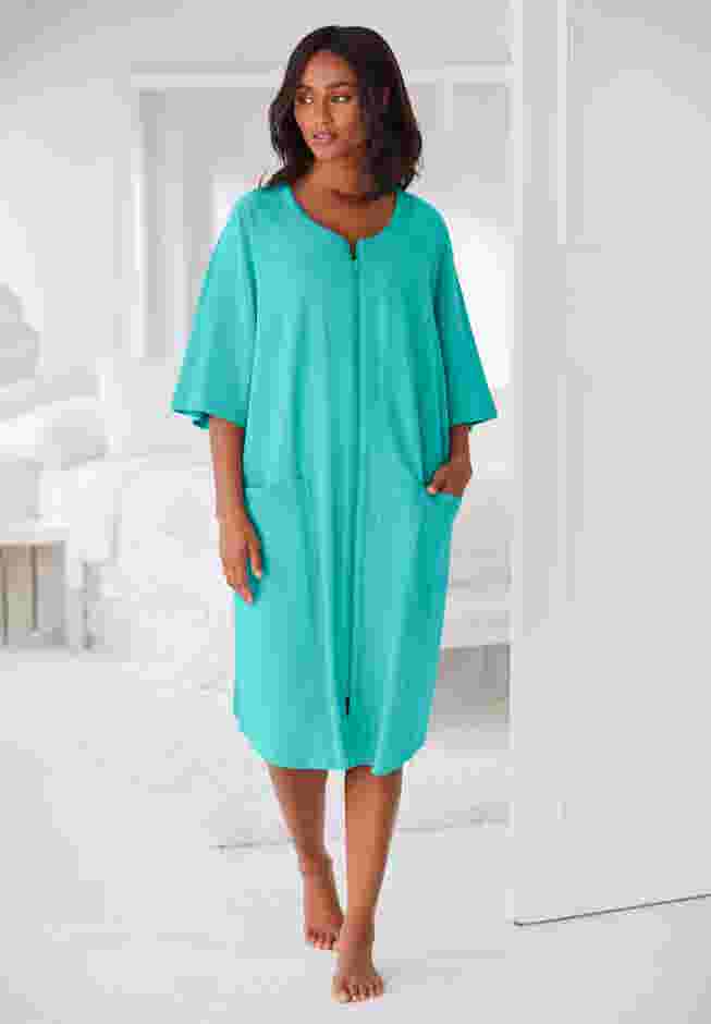 Short French Terry Zip-Front Robe image number 4
