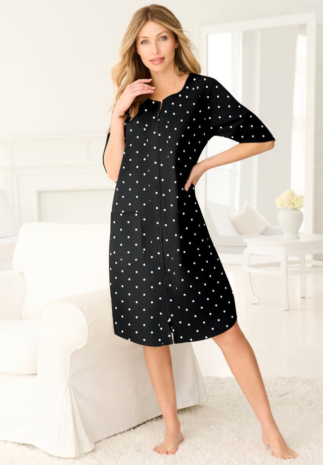 Short French Terry Zip-Front Robe image number 3