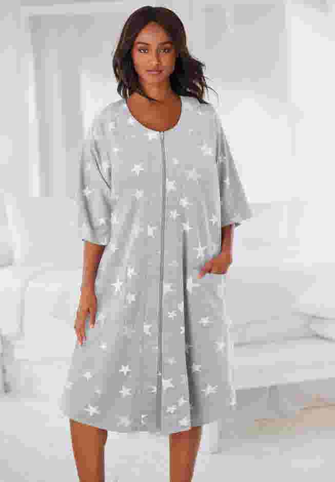 Short French Terry Zip-Front Robe image number 0