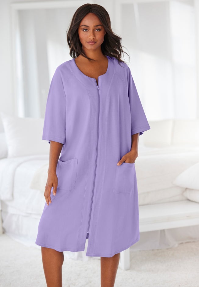 Short French Terry Zip-Front Robe image number 0