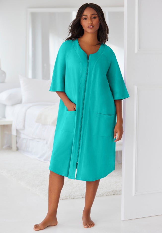 Short French Terry Zip-Front Robe image number 3