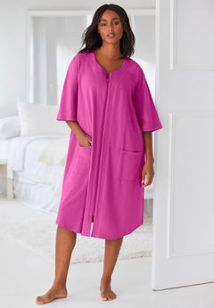 Short French Terry Zip-Front Robe
