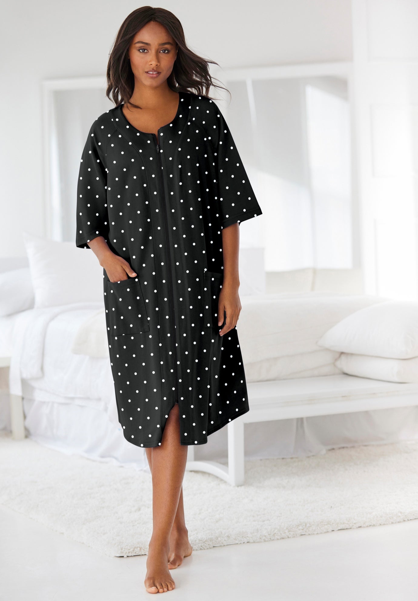 Short French Terry Zip-Front Robe image number 0