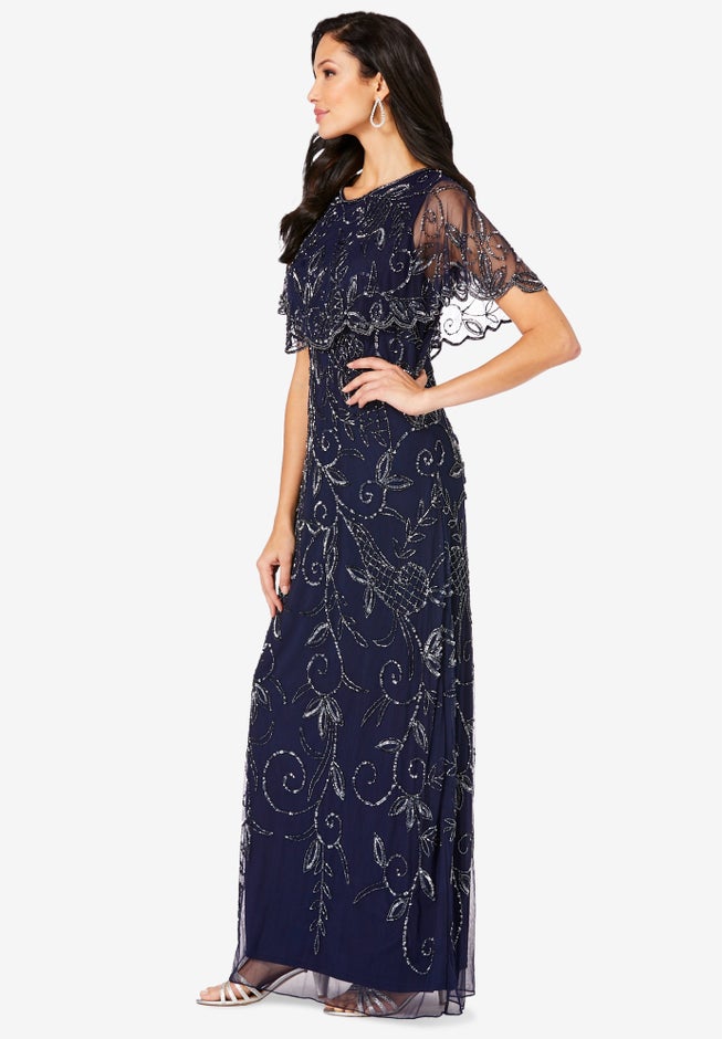 Plus Size Beaded Capelet Maxi Gown &ndash; Glam Evening Dress image number 2