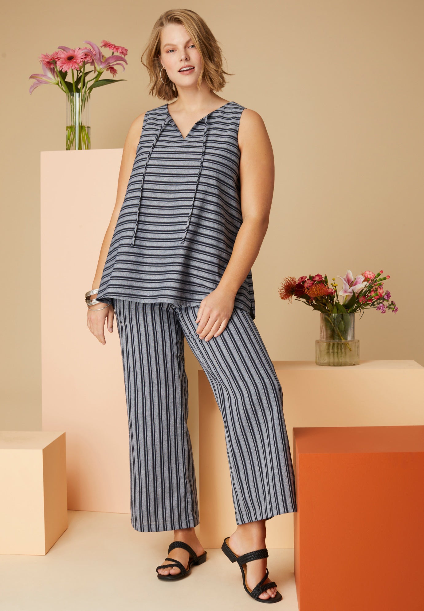 High-Low Linen-Blend Tank Top image number 0