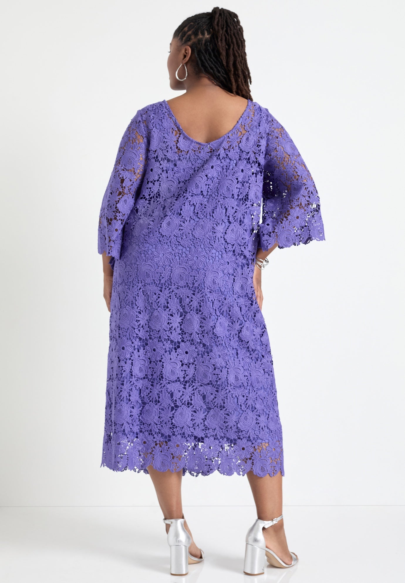 Bell-Sleeve Lace Midi Dress image number 1