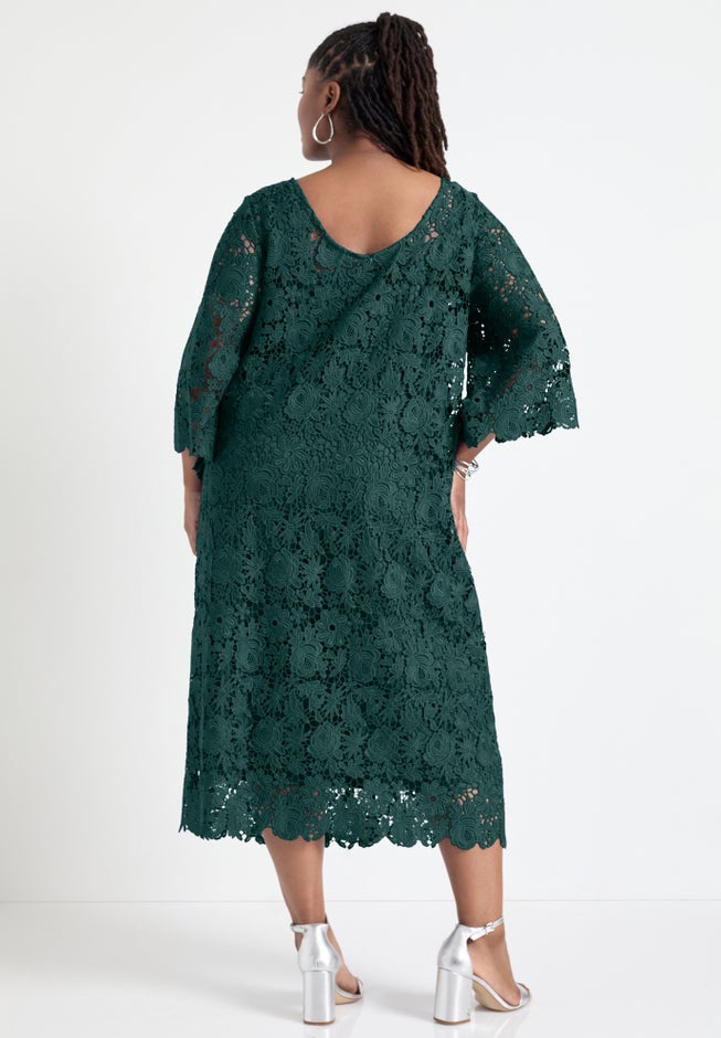 Bell-Sleeve Lace Midi Dress image number 1
