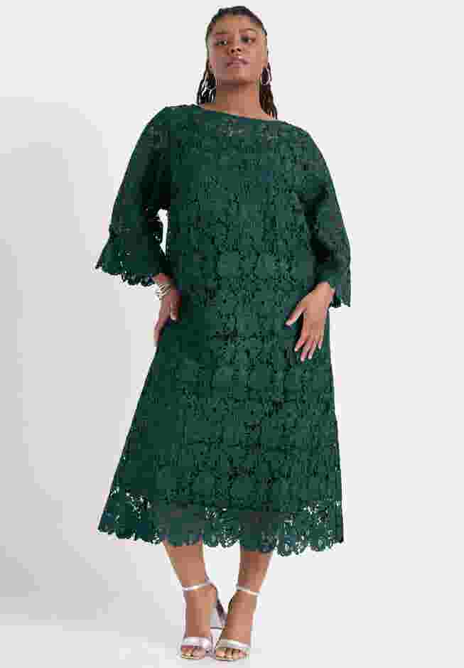 Bell-Sleeve Lace Midi Dress image number 3