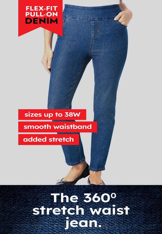 Pull-On Flex-Fit Elastic-Waist Stretch Denim Skirt image number 3
