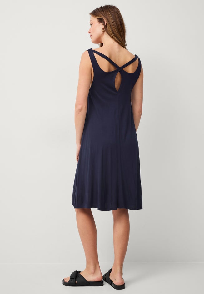 Stretch Jersey Knit A-Line Crossover Back Tank Short Dress image number 2