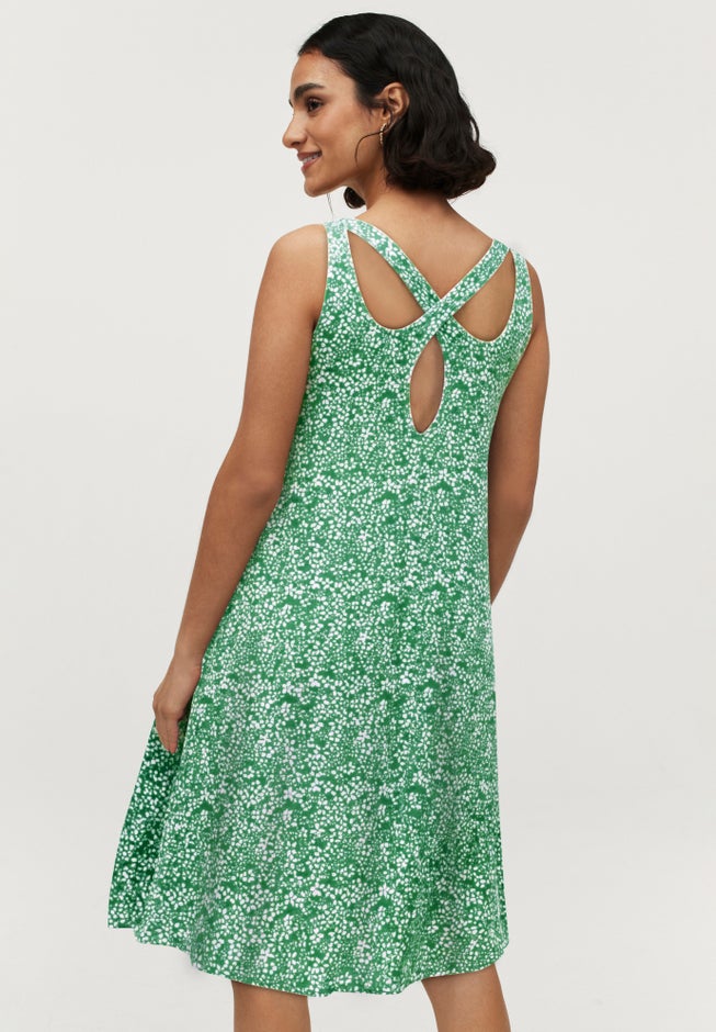 Stretch Jersey Knit A-Line Crossover Back Tank Short Dress image number 1