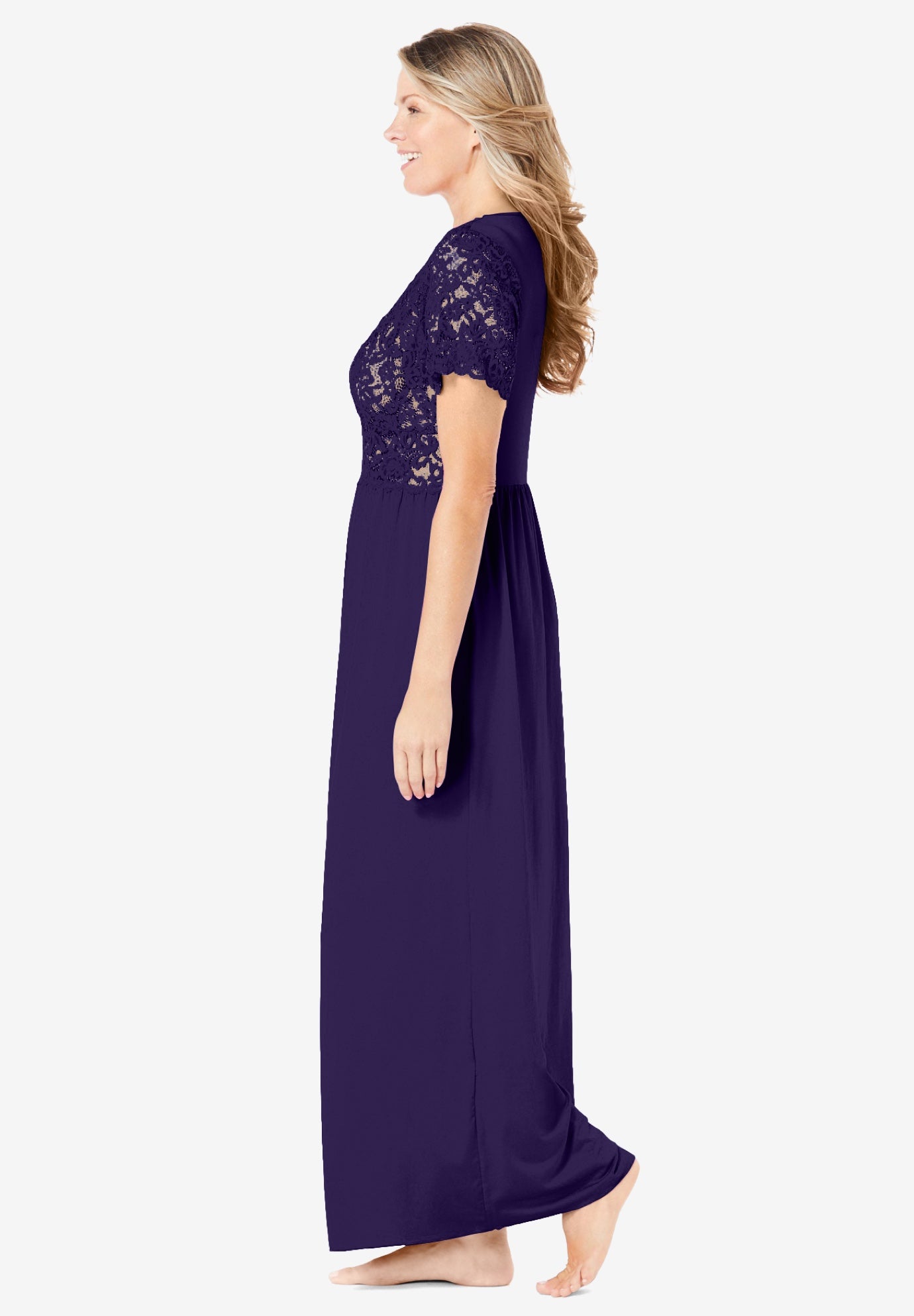 Long Lace Top Stretch Knit Gown image number 2
