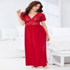 Long Lace Top Stretch Knit Gown image number null