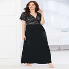 Long Lace Top Stretch Knit Gown image number null