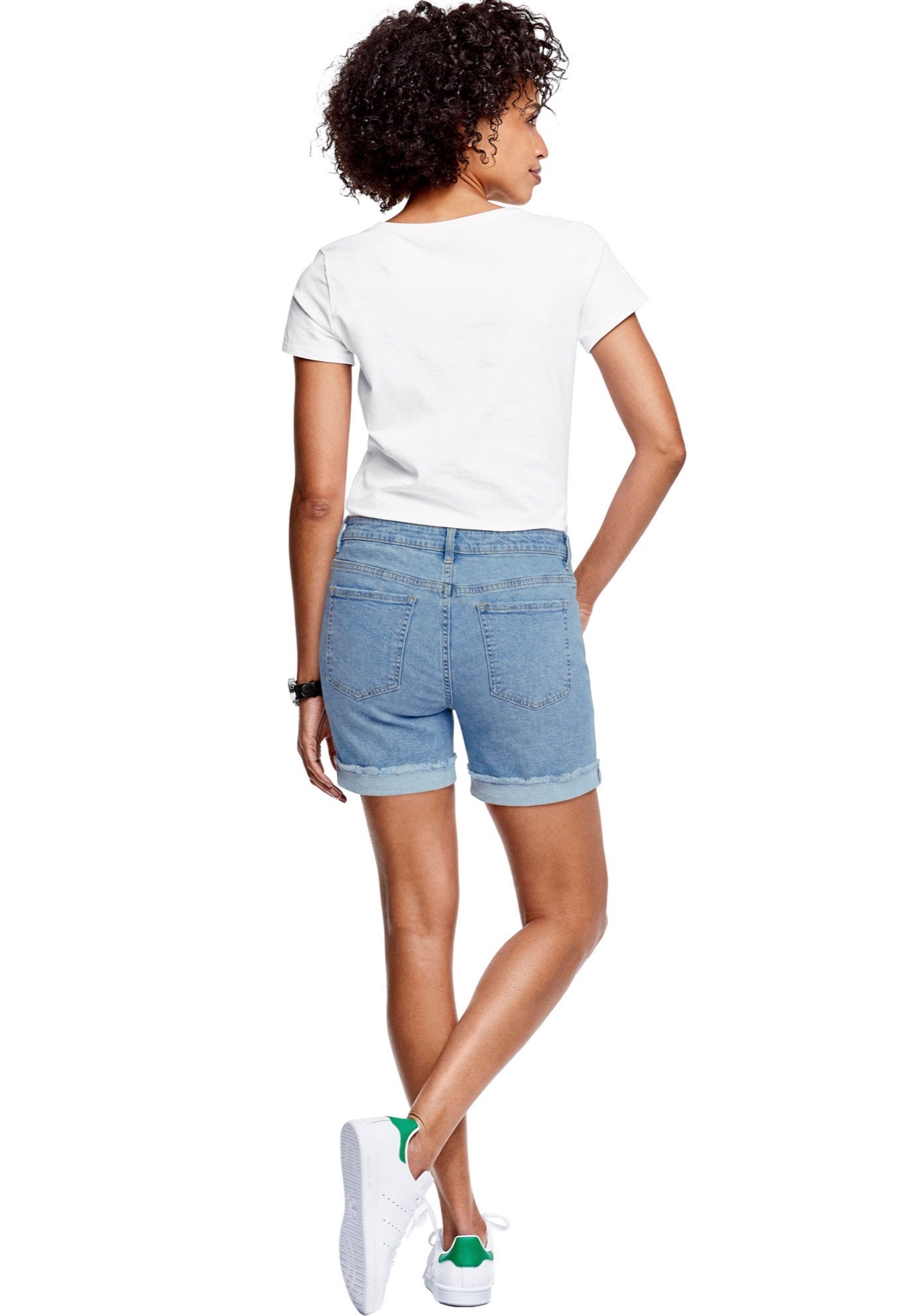 Mid-Rise Stretch Denim Straight Leg Frayed Cuff Hem Shorts image number 1