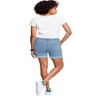 Mid-Rise Stretch Denim Straight Leg Frayed Cuff Hem Shorts image number null