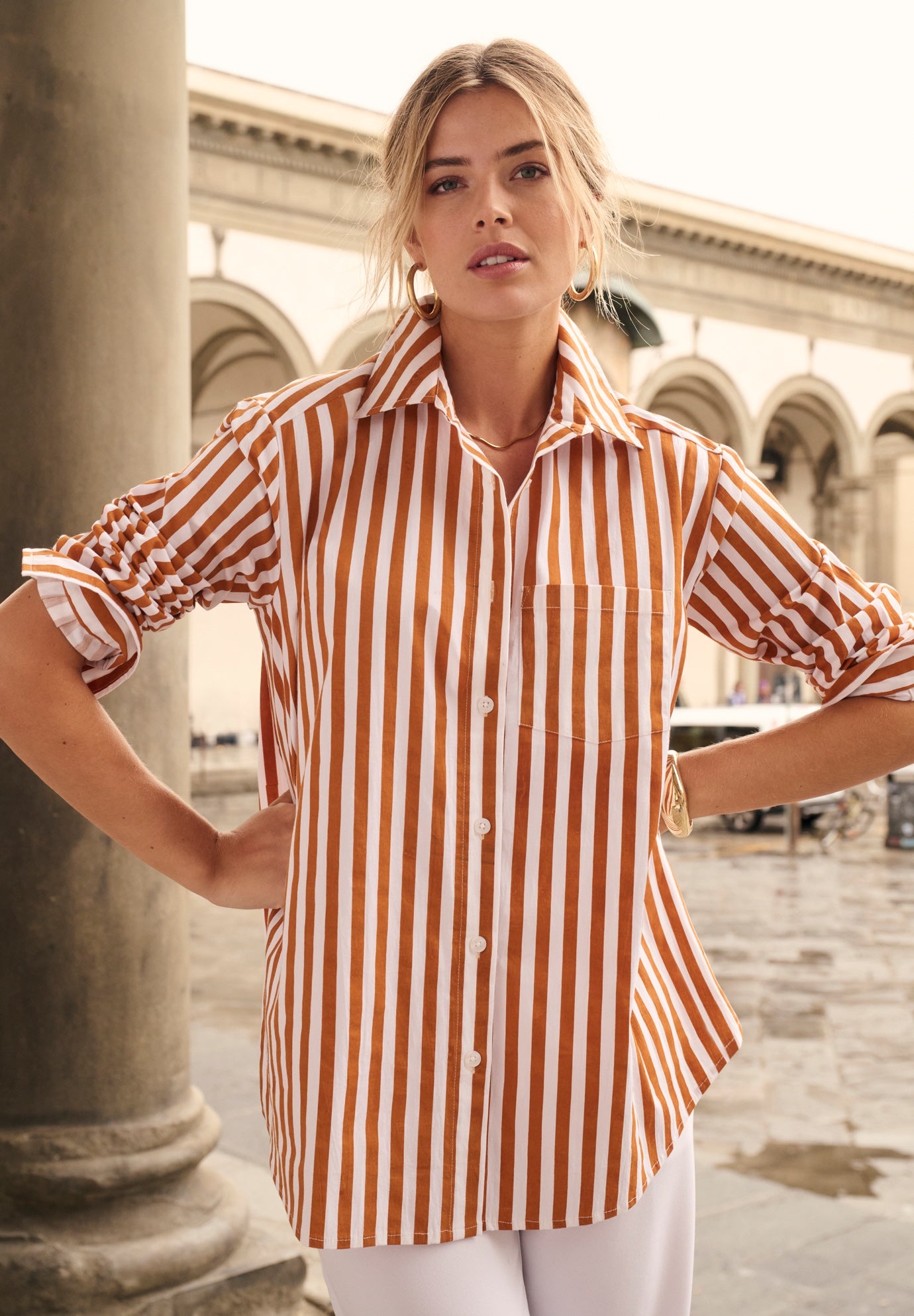 Wrinkle-Free Stretch Cotton Oversized Shirt image number 0
