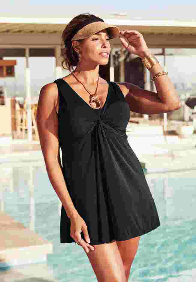 Twist Front V-Neck Swimdress image number 3