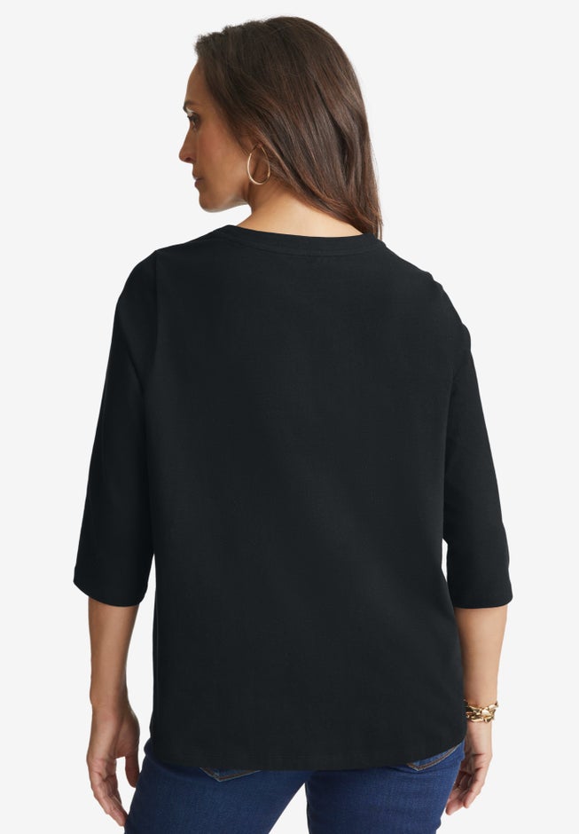 Stretch Cotton Henley Top image number 2
