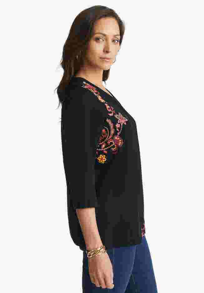 Stretch Cotton Henley Top image number 1