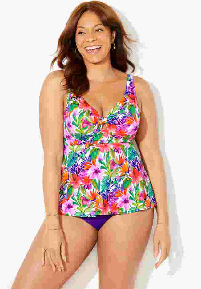 Knot Front V-Neck Underwire Tankini Top image number 3
