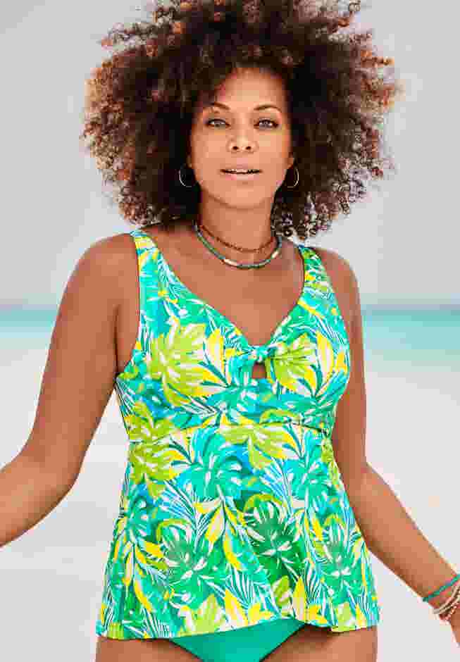 Knot Front V-Neck Underwire Tankini Top image number 0