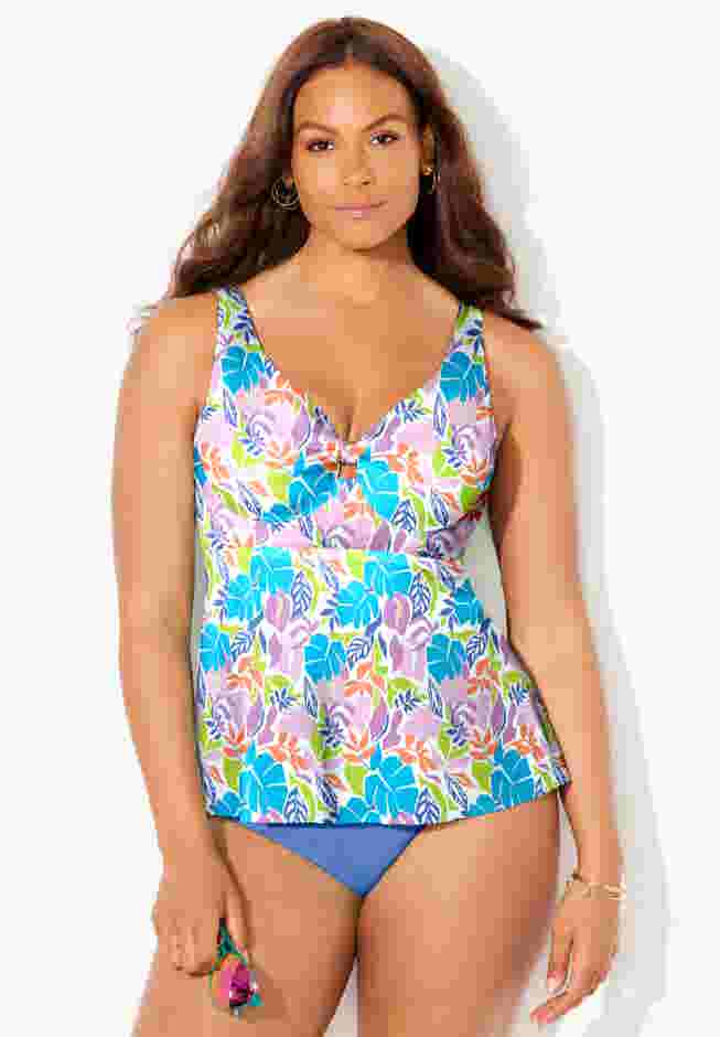 Knot Front V-Neck Underwire Tankini Top image number 0