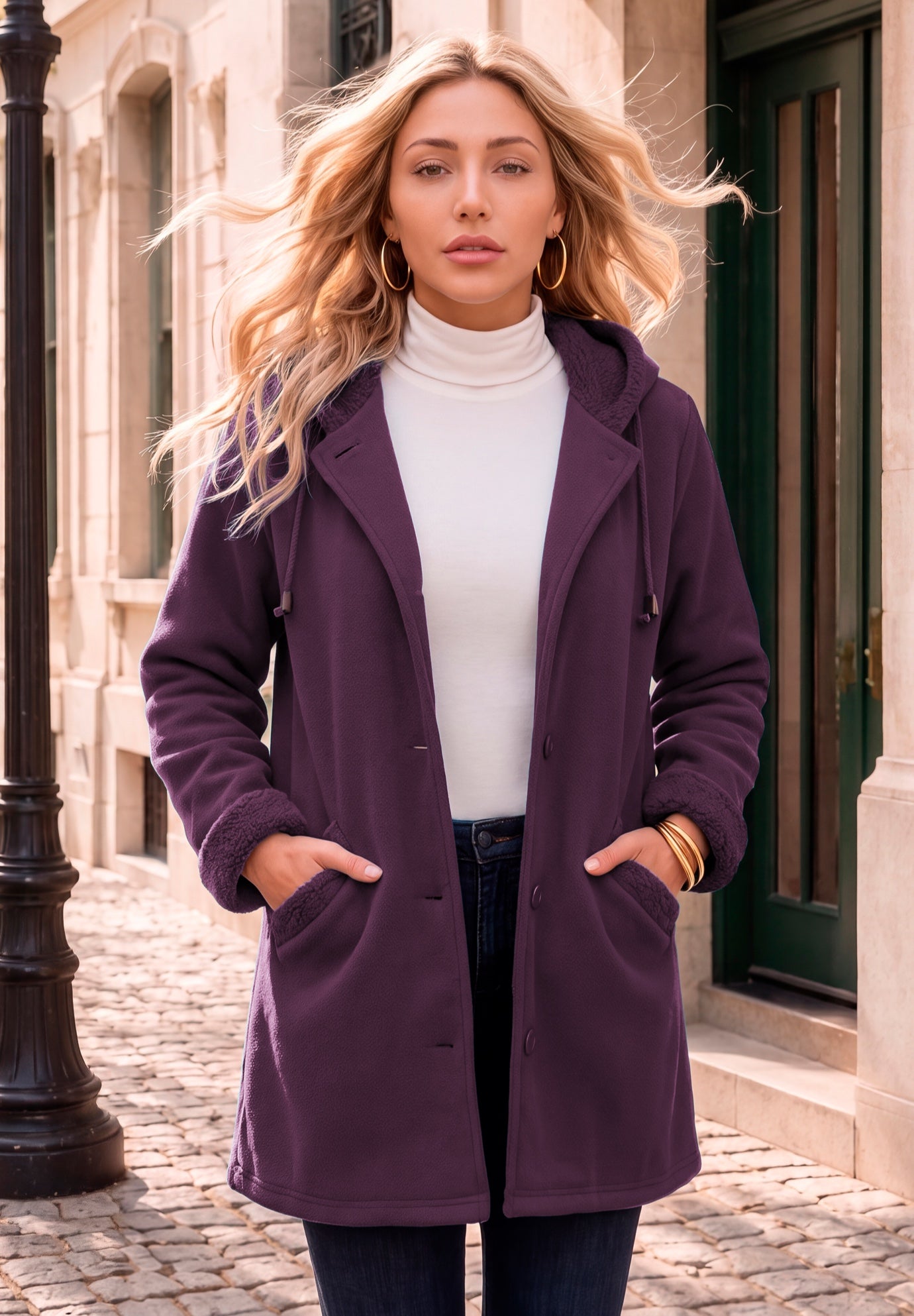 Plus Size Hooded Sherpa Fleece Coat image number 0