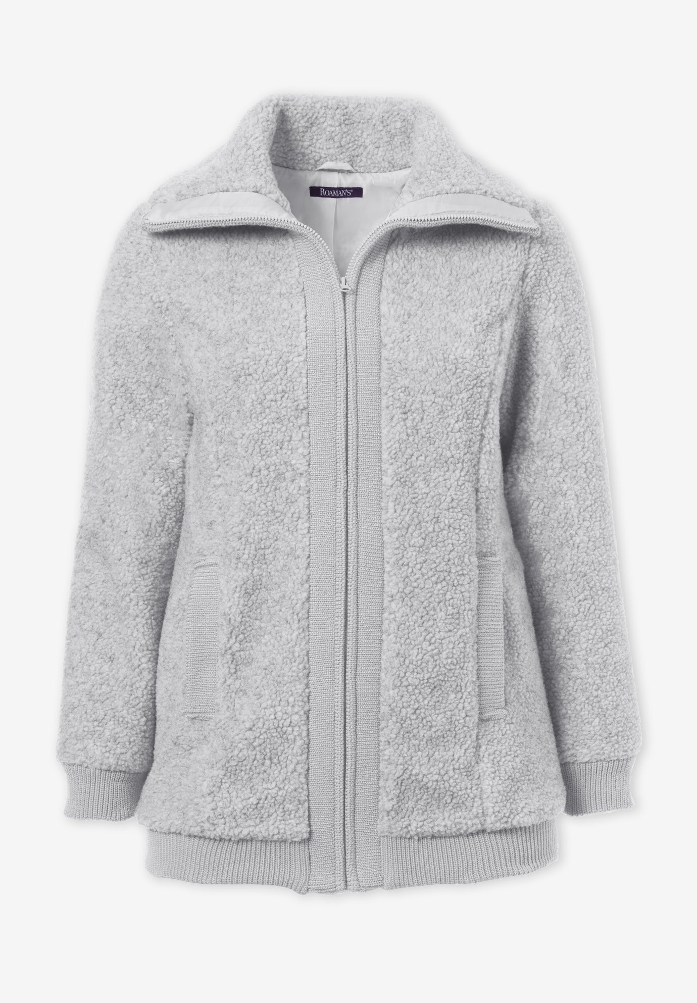 Plus Size High Collar Teddy Fleece Bomber image number 2