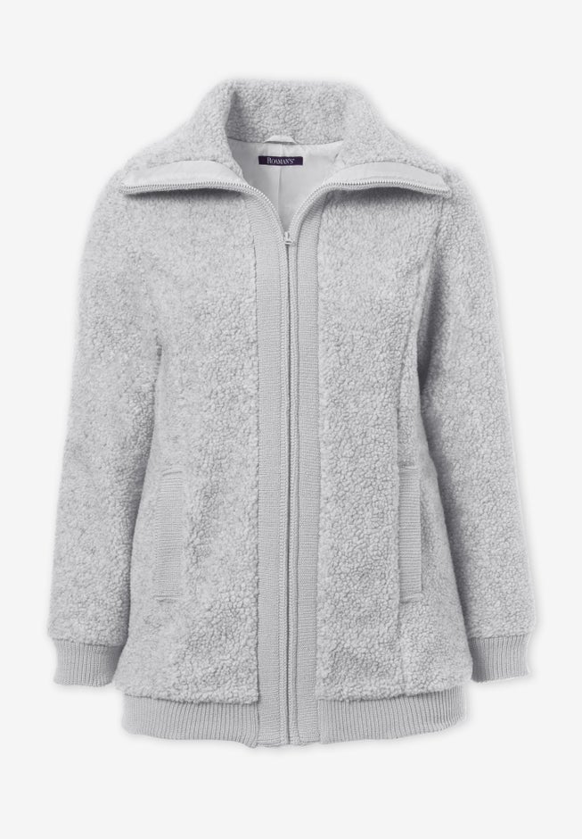 Plus Size High Collar Teddy Fleece Bomber image number 2