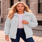 Plus Size High Collar Teddy Fleece Bomber image number 0