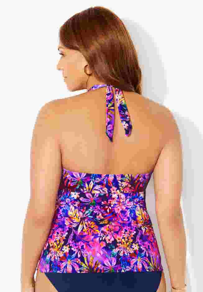 Braid Trim Halter Tankini Top image number 1