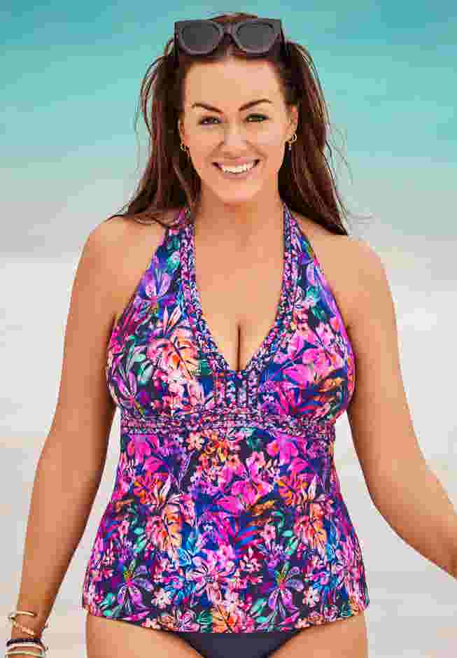 Braid Trim Halter Tankini Top image number 0
