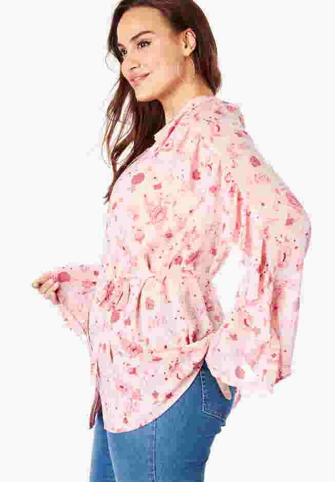 Ruffle-Sleeve Tunic with Tie Waist image number 2