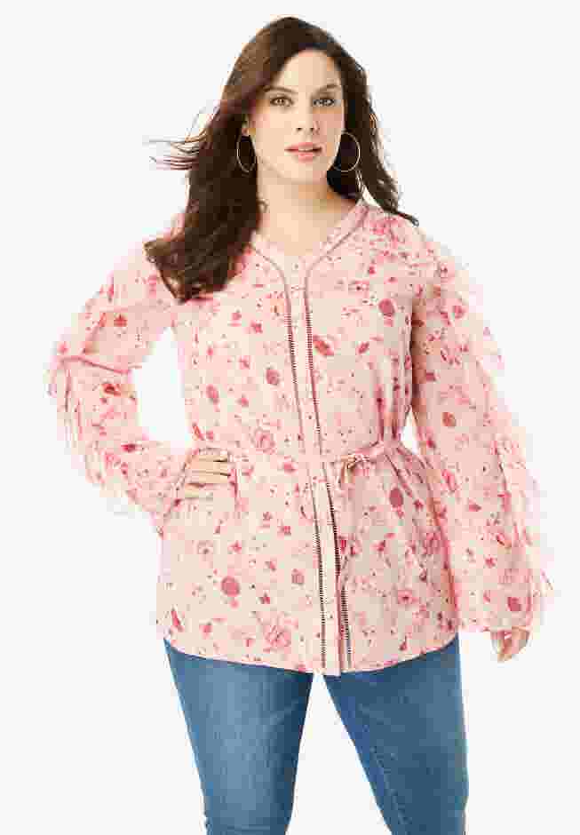Ruffle-Sleeve Tunic with Tie Waist image number 0