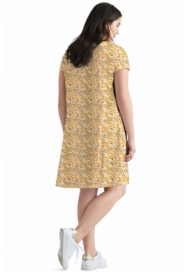 Cotton Spandex Scoop Neck Short Sleeve A Line Tee Dress image number 1