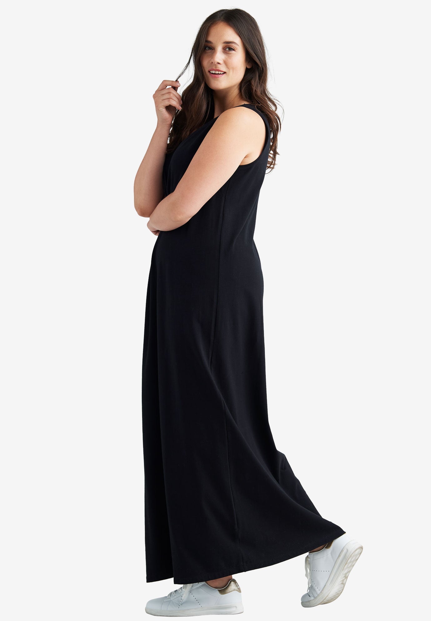 Cotton Spandex Scoop Neck Sleeveless A-Line Maxi Dress image number 2