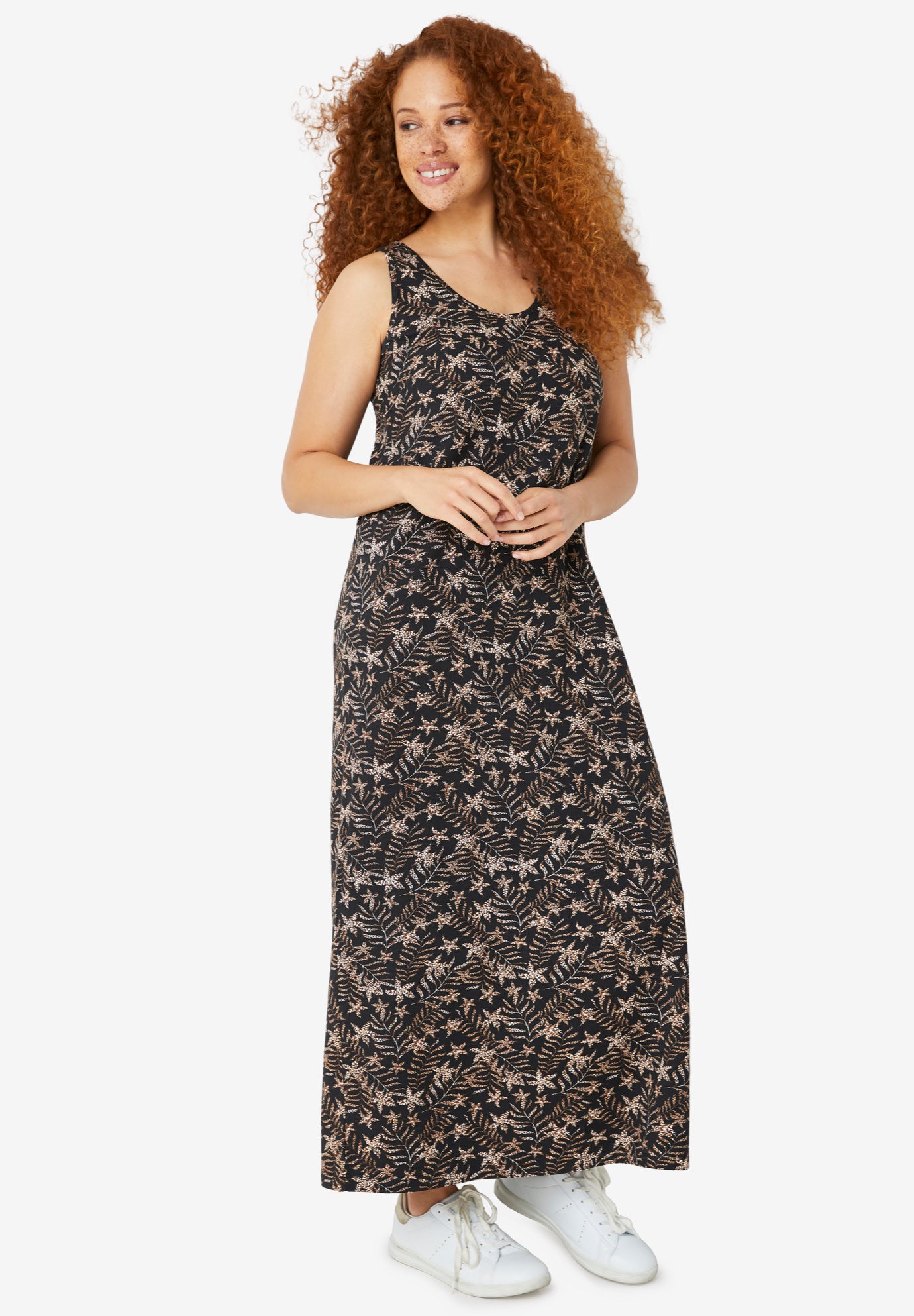 Cotton Spandex Scoop Neck Sleeveless A-Line Maxi Dress image number 0