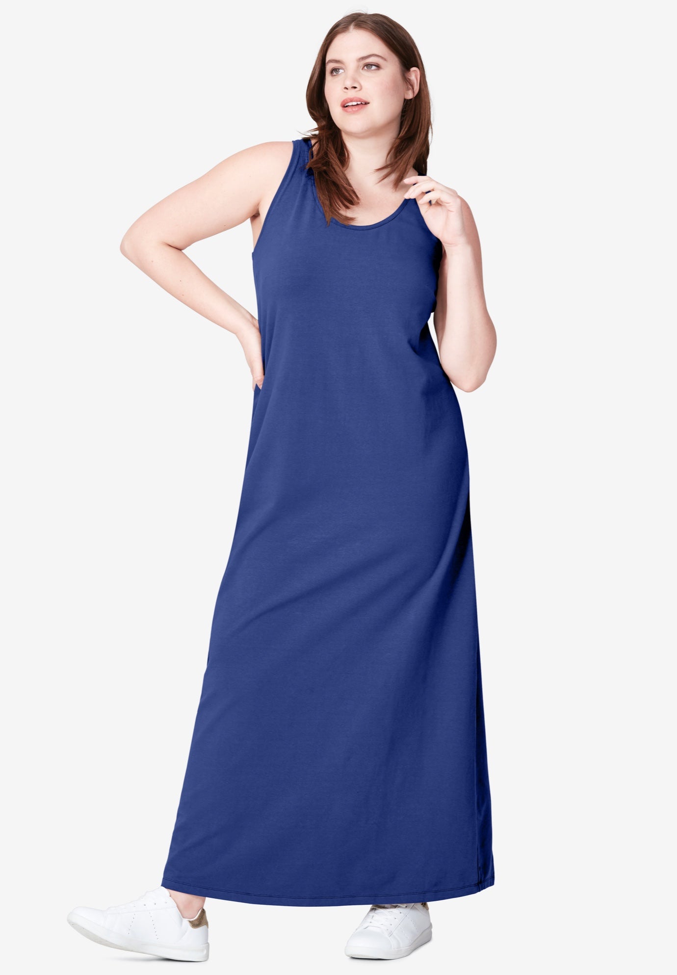 Cotton Spandex Scoop Neck Sleeveless A-Line Maxi Dress image number 0