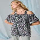 Stretch Knit Cold Shoulder Ruffle Tunic image number 1