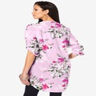 Plus Size Floral Y-Neck Pintuck Tunic &ndash; Adjustable Long Sleeve Button-Front, Relaxed Shirt Style image number null