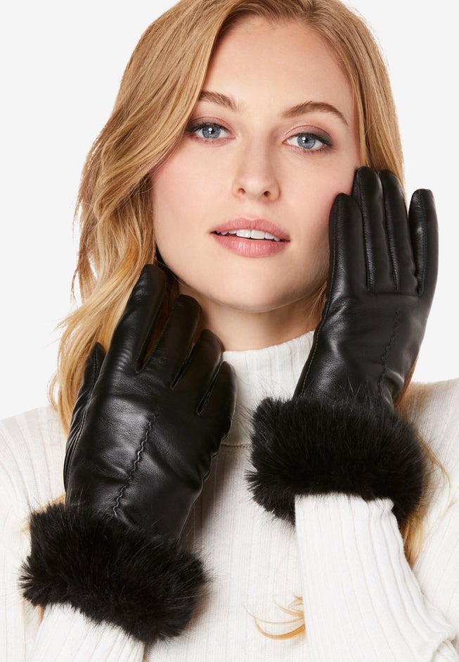 Faux Fur Leather Gloves image number 1