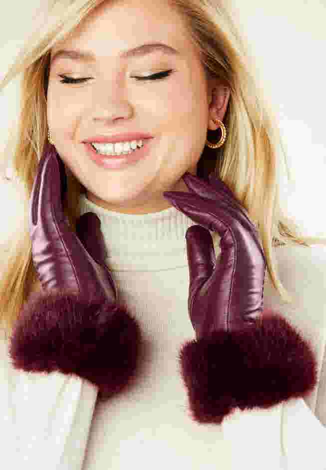 Faux Fur Leather Gloves image number 1