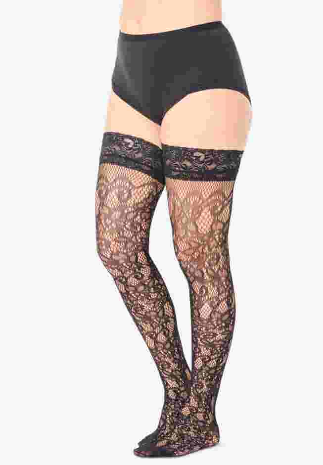 MeMoi Floral Lace Thigh Tights image number 2