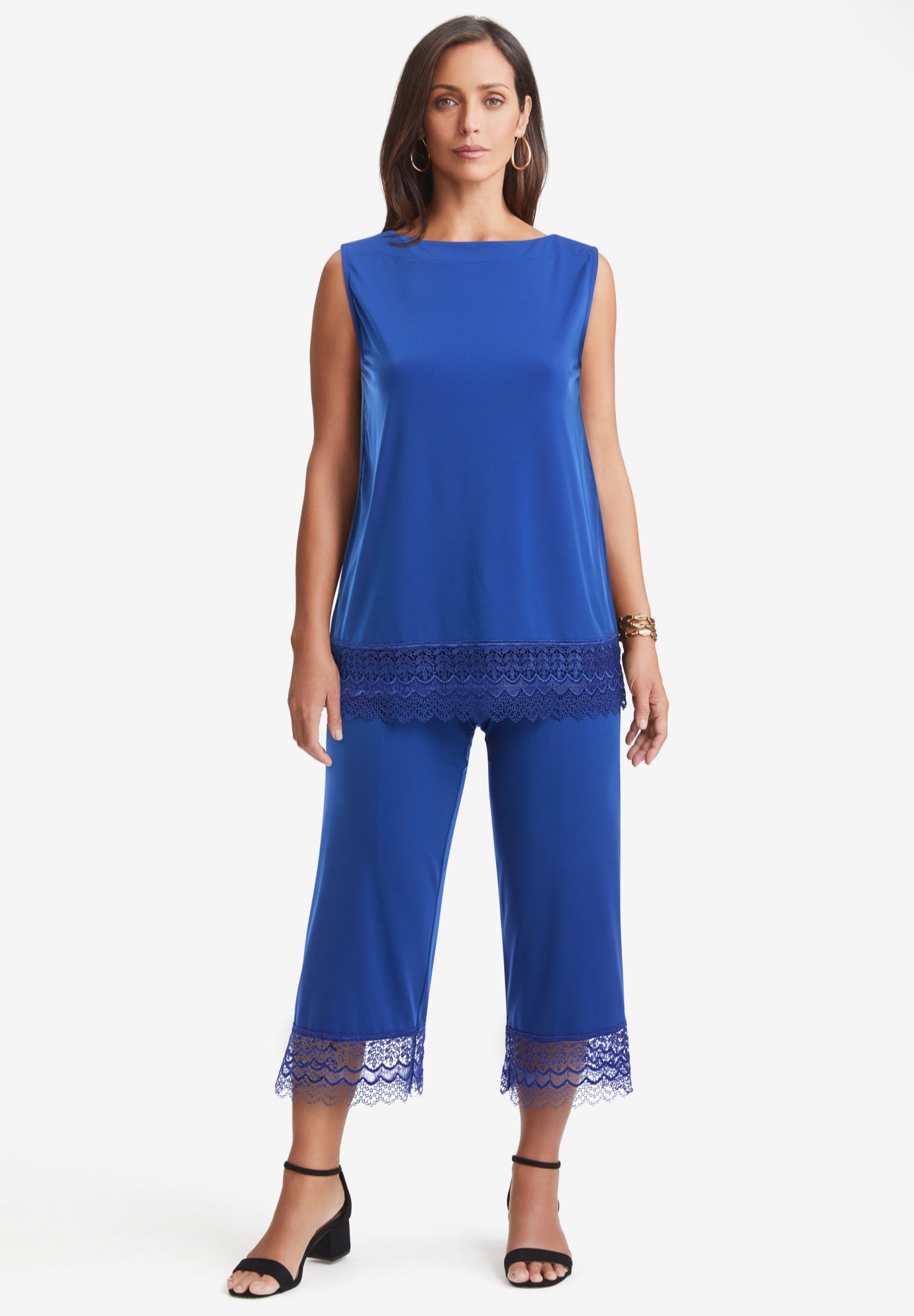 2-Piece Stretch Knit Lace Trim Crop Set image number 0