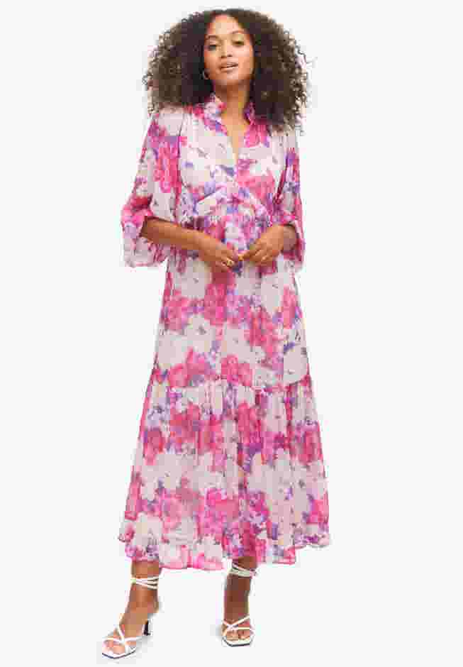 Sheer Maxi Dress With Ruffled Trim image number 0
