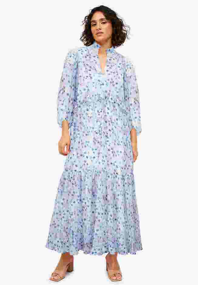 Sheer Maxi Dress With Ruffled Trim image number 0