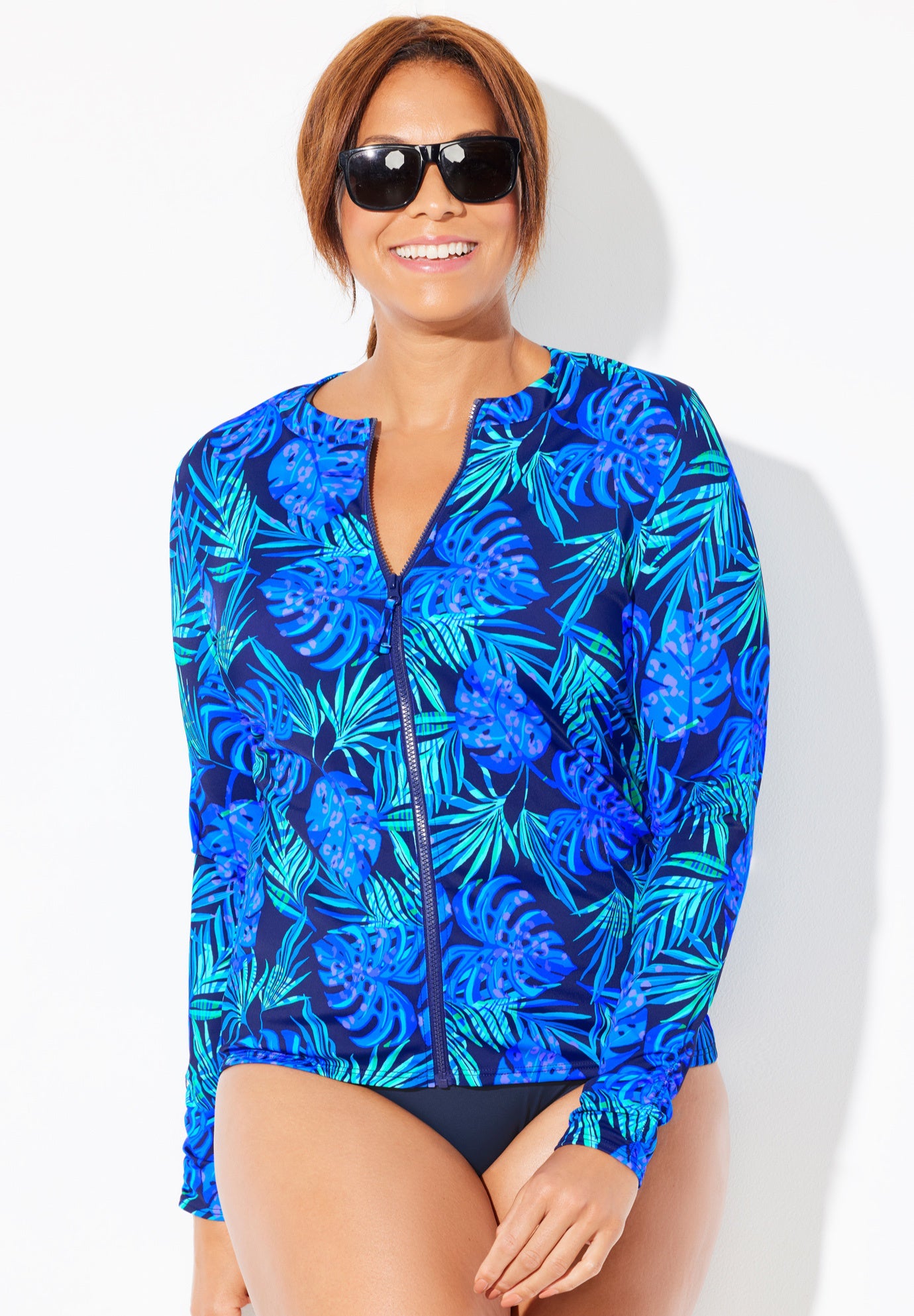 Chlorine Resistant Zip Up Long Sleeve Swim Rash Guard image number 0