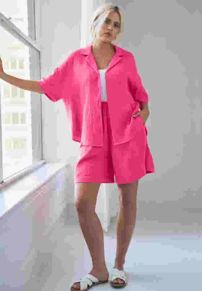 Button Front Gauze Camp Shirt image number 2